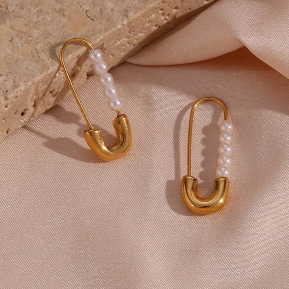 NEW PEARL HOOP 18K GOLD EARNINGS, NICE EARRINGS, CUTE EARRINGS - Picture 5 of 6